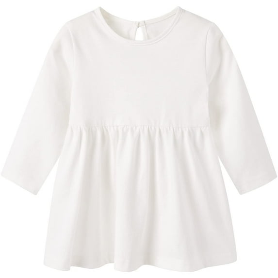 pureborn Toddler Girls Dress Long Sleeve Swing Dress Cotton Playwear Dress Casual A-Line Dresses for Little Girl 4T Solid White