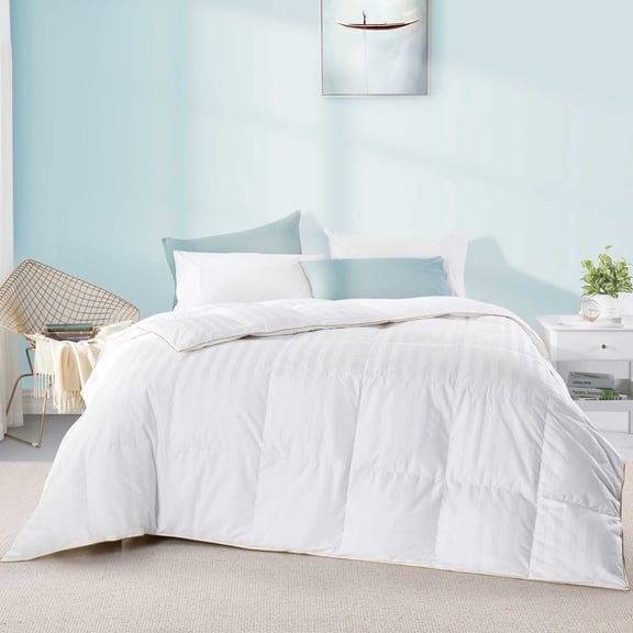 puredown Comforter Goose Down Comforter 600 Fill Power Cal King Cotton Shell 500TC Stripe White King Cal King