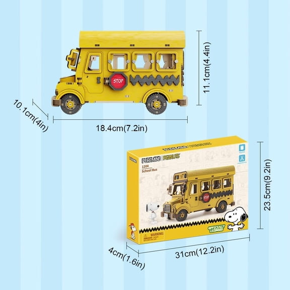 puremind Snoopy Yellow School Bus 3D Puzzle Building Kit - Official Peanuts Collectible Model, Creative Construction Set with Snoopy & Friends Figures, Gift for Fans & Collectors
