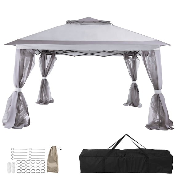 puresly 10x10ft Heavy Duty 4 Sided Pavilion with Metal Frame & Stakes & Mosquito Nets Portable Soft Top Gazebos with Privacy Screen Double Roof Canopy Tent for Outdoor Camping/lawn/backyard