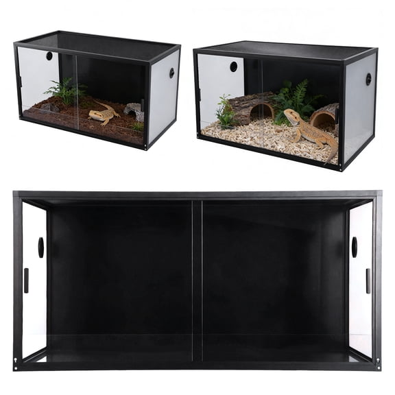 puresly 120 Gallon Reptile Terrarium 48x24x24In Front Opening with Sliding Door Top Screen Ventilation Habitat Cage for Ball Python Gecko Lizard (Black)