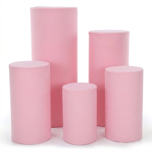 puresly 5Pcs Cylinder Pedestal Stand Covers Reusable Elastic Cloth Pillar Plinth Cover Without Stands for Wedding Props Babyshower Birthday Party (Light Pink)