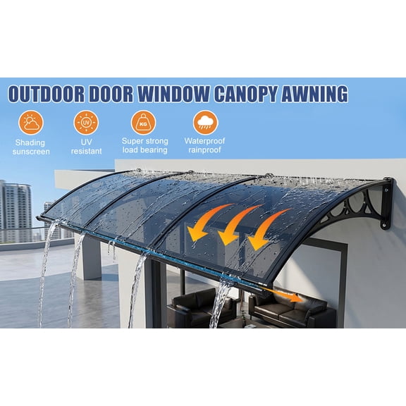 puresly Awning for Door Entrance 118x39 Inch Rain & Snow Protection Window Awning Door Canopy with Aluminum Alloy Bracket Overhead Modern Polycarbonate Cover for Patio/porch/deck