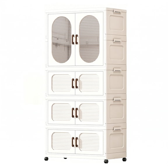 puresly Double-door Foldable Wardrobe with Wheels Mobile Clothes Organizer Large Capacity Foldable Storage Cabinet Magnetic Closure Storage for Clothes/quilts Bedroom/living Room