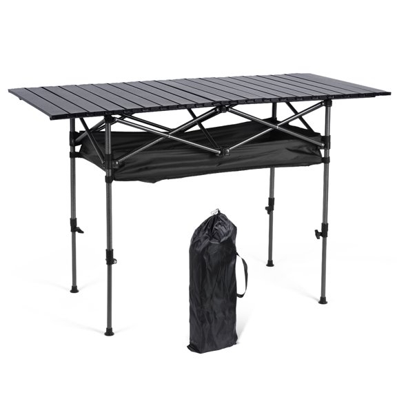puresly Outdoor Folding Table with Carrying Bag Roll-up Camping Lifting Table for Bbq