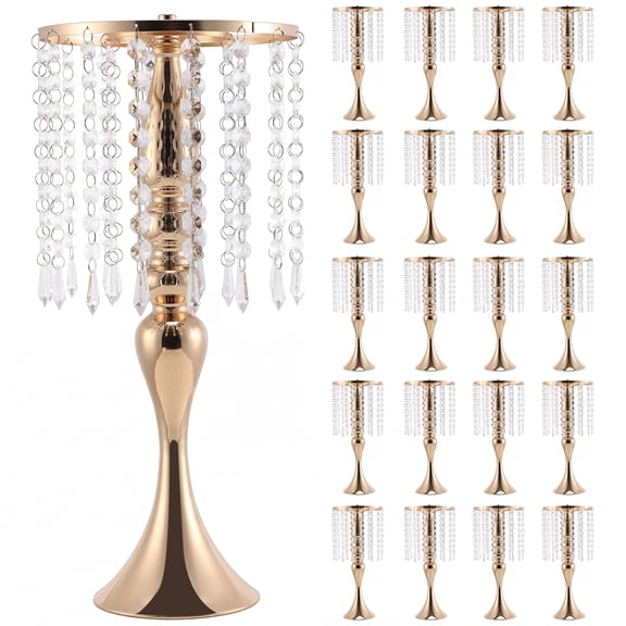 puresly Wedding Tables Centerpieces Reusable Tall Crystal Flower Stand Floral Vases Multi-purpose Road Lead Flowers Candlestick for Tabletop Flower Arrangement (Gold 13*20*34cm 24)