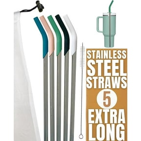 purifyou 14.5 inch Stainless Steel Straws With Platinum Silicone Tips, For Stanley and other 40 oz Tumbler, Extra Long & Wide Set of 10 Reusable Drinking Metal Straw