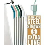 purifyou 14.5 inch Stainless Steel Straws With Platinum Silicone Tips, For Stanley and other 40 oz Tumbler, Extra Long & Wide Set of 10 Reusable Drinking Metal Straw