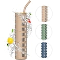 thumbnail image 1 of purifyou 32 oz Glass Tumbler with Straw, Bamboo Lid & Protective Silicone Sleeve Glass Tumbler with Volume & Time Markings for Hot & Iced Coffee, Smoothie, Boba Tea (Hazelnut), 1 of 5