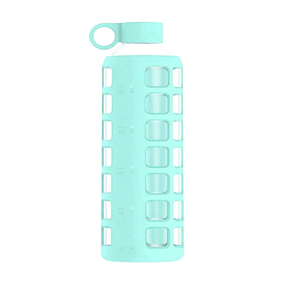 purifyou Glass Water Bottle with Ultra-Soft Silicone Sleeve & Stainless Steel Lid Insert (Glow in The Dark, 32 oz)
