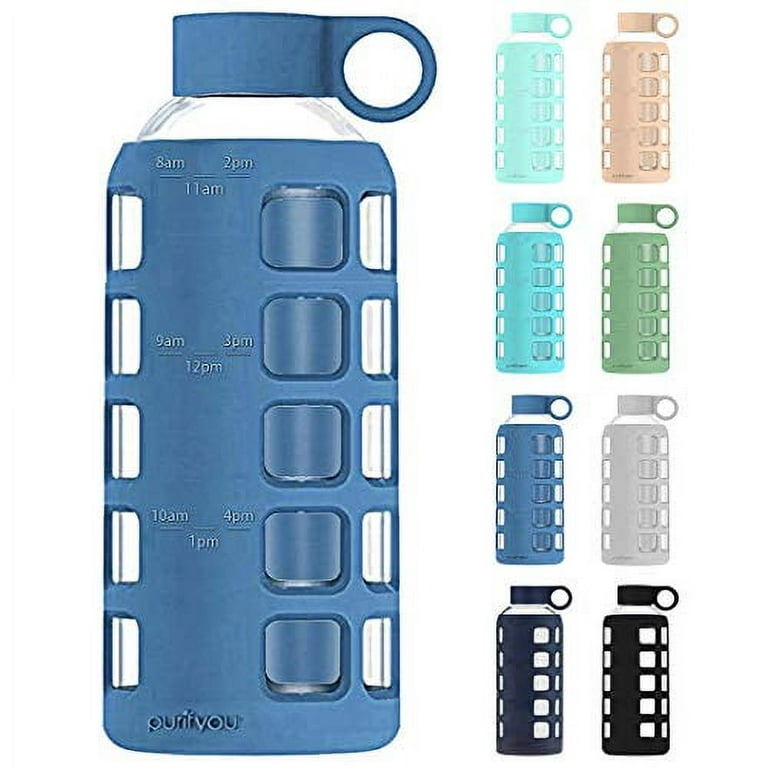 Glass Water Bottle with Protective Silicone Sleeve and Bamboo Lid Urban  green, 18oz, 1extra 304 Stainless Steel Lid with Handle, BPA Free, Dishwasher  Safe, Valentine Gift 
