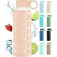 thumbnail image 1 of purifyou Premium 40/32 / 22/12 oz Glass Water Bottles with Volume & Times to Drink, Silicone Sleeve & Stainless Steel Lid Insert, Reusable Bottle for Fridge Water, Milk, Juice, 1 of 6
