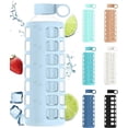 thumbnail image 1 of purifyou Premium 40/32/22/12 oz Reusable Borosilicate Glass Water Bottles with Time and Volume Markings, Non-Slip Silicone Sleeve & Stainless Steel Lid Insert (40oz Ice Blue), 1 of 5