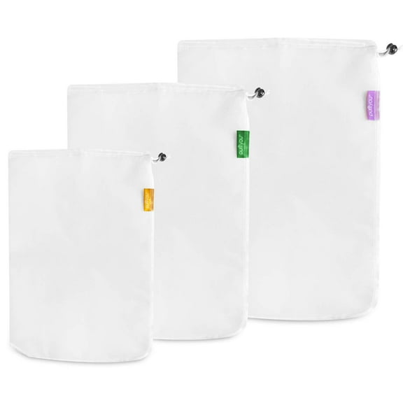 purifyou Premium Reusable Nut Milk and Produce Bags - Set of 3 (80, 160, 200 micron) | Cold Brew Bags and Cheese Cloths For Straining Tea and Fruit Juice | Reusable Shopping Bags and Produ
