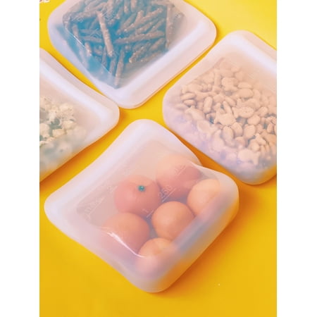 purifyou Premium Reusable Silicone Snack Bags - Set of 4 Platinum-Grade Silicone Storage Bag, Stand-Up Snack Containers, Leakproof Freezer Bags, Travel Lunch Bag, Home and Kitchen Organizer