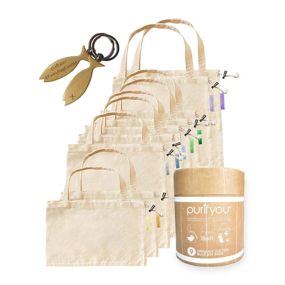 purifyou Reusable Bulk Bin Bags with Handle & Tare Weight Tags, Set of 9