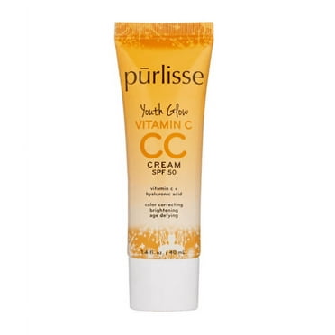 purlisse Youth Glow Vitamin C CC Cream SPF 50: Cruelty-Free & Clean, Paraben & Sulfate-Free, Full Coverage, Hydrates with Hyaluronic Acid | Medium 1.4oz