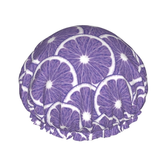 purple Lemon Shower Cap, Reusable Bath Hair Hat for all Hair Lengths Hair Cover with Elastic Band Double Waterproof Layers Bathing Hat