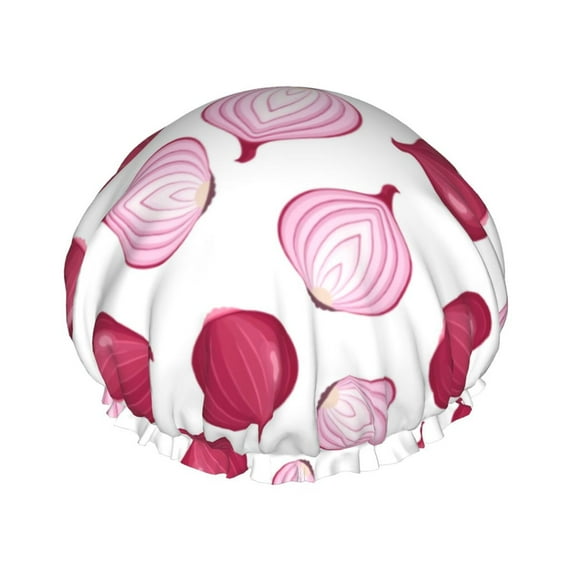 purple Onion Shower Cap, Reusable Bath Hair Hat for all Hair Lengths Hair Cover with Elastic Band Double Waterproof Layers Bathing Hat