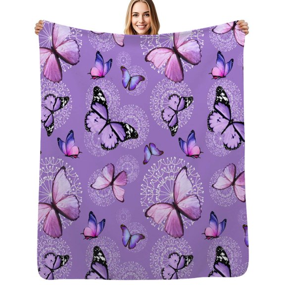 purple butterfly dandelion Soft Blanket Travel Bedding Throws Flannel Bedspread Sofa Bed Cover