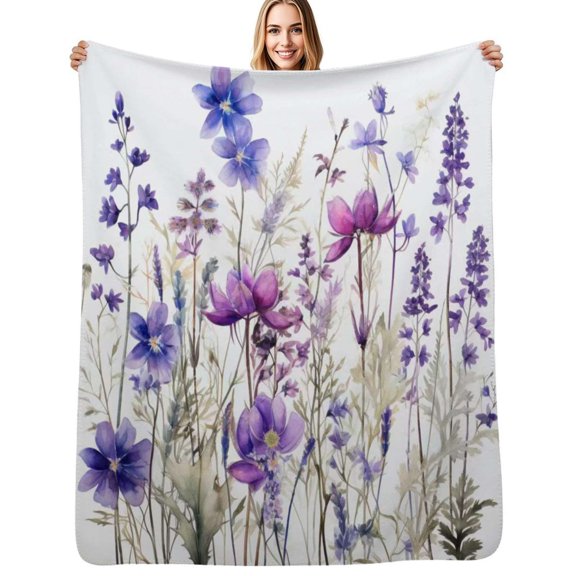 purple flowers Wildflowers Flannel Blanket Warm Soft Bedding Throws Winter Camping Chair Sofa Bed