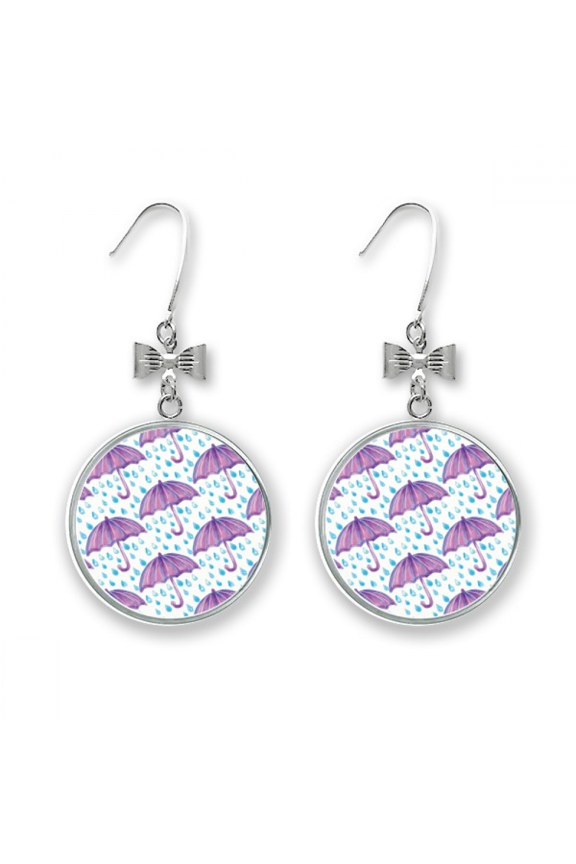 purple watercolor umbrella rain bow earrings drop stud pierced hook