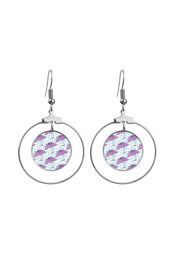 purple watercolor umbrella rain earrings dangle hoop jewelry drop circle