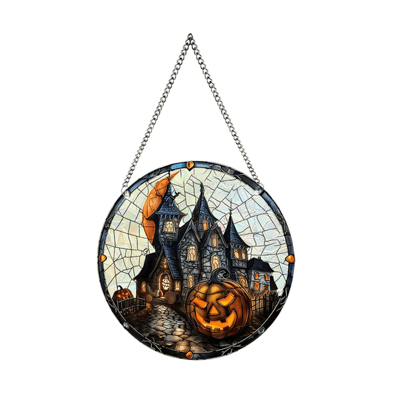 putnchl 2D Halloween New Cat Witch Window Sunlight Catcher Acrylic Colorful Film Colorful Pendant Wall Decoration