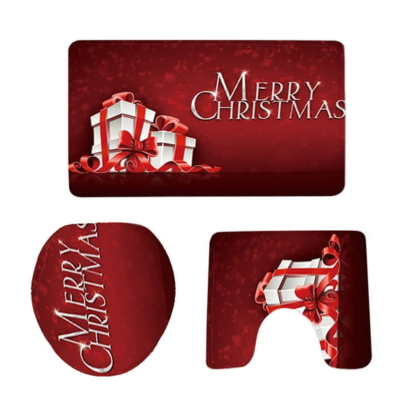 putnchl 3Pcs Christmas Bathroom Pedestal Rug Lid Toilet Cover Bath Mat Shower Bathroom Non-Slip Pedestal Rug
