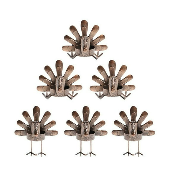 putnchl 6 Pack Metal Turkey Tea Light Candle Holders, Thanksgiving Decoration For Home, Turkey Candle Holder