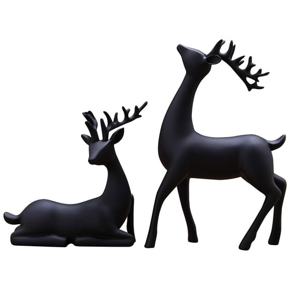 putnchl Christmas Figurines Set Of 2 Resin Deer Statues Elk Sculpture Deer Ornaments For Living Room TV Cabinet Wine Cabinet Home Decor