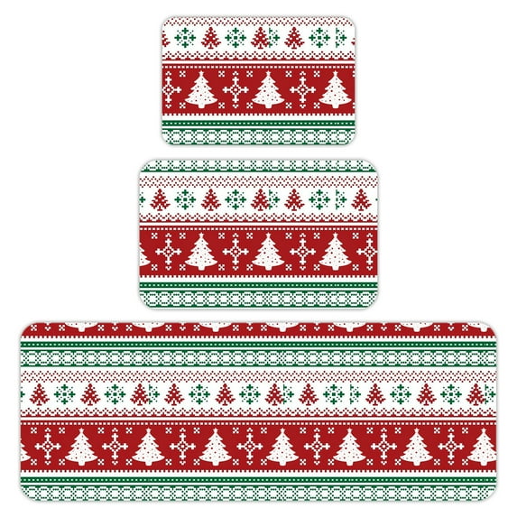 putnchl Christmas Kitchen Anti-slip Mat Carpet Flannel Door Mat Three-piece Set 45*120CM/50*80CM/40*60CM