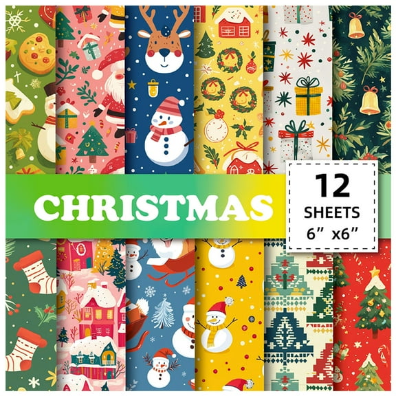 putnchl Christmas Patterned Paper Set, Decorative Paper For Card Making, Crafting, Scrapbooking, Decoration12pcs