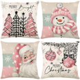 thumbnail image 1 of putnchl Christmas Pillow Covers - 18x18 Inch Set of 4, Pink Santa Snowman Tree Throw Pillow Covers, Winter Holiday Cushion Case Decoration for Sofa Couch, 1 of 3