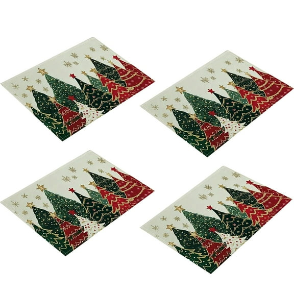 putnchl Christmas Placemats Table Decoration Linen Printed Holiday Placemats Insulation Mats Kitchen Home Napkins