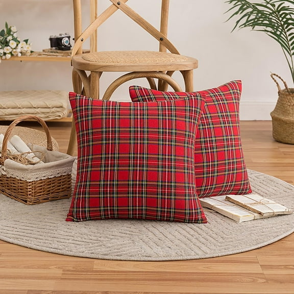 putnchl Christmas Scottish Tartan Plaid Throw Pillow Covers 18x18 Set of 2, Red and Green Farmhouse Classic Decorative Square Cushion Cases for Holiday Home Decor Sofa Couch