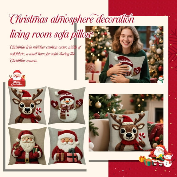 putnchl Christmas Series Pillowcase Christmas Holiday Atmosphere Decoration Living Room Sofa Cushion