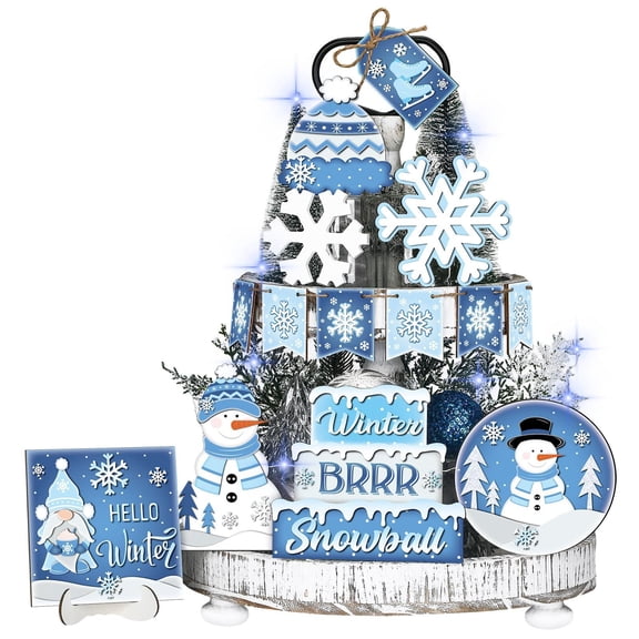 putnchl Christmas Tiered Tray Decor,Christmas Tree Rustic Farm-House Wooden Signs Decorations For Kitchen Home Table Party Supplies, Tray Not Include(9pc)