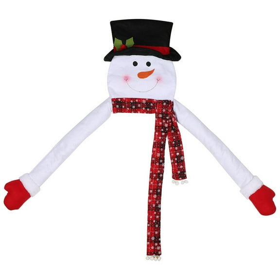 putnchl Christmas Tree Topper Large Snowman Hugger-Black Topper Snowman With Red Black Plaid Scarf Tree Topper