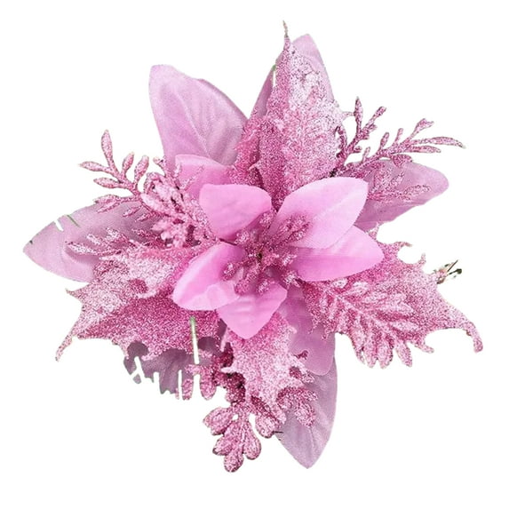 putnchl Glitter Poinsettia 5.5 Inch Artificial Flower Christmas Clip Stem Christmas Tree Ornaments For Wedding Party Wreath Decoration