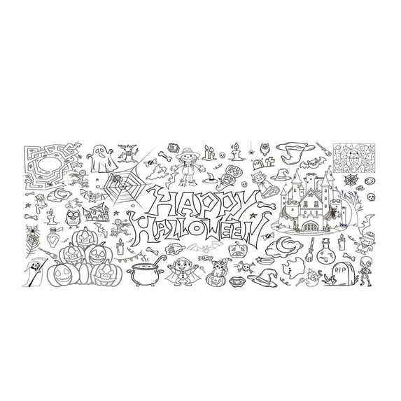 putnchl Halloween Coloring Poster Kids Pumpkins Castle Cute Background Decoration, Waterproof Coloring Paper Tablecloth, Halloween Decoration