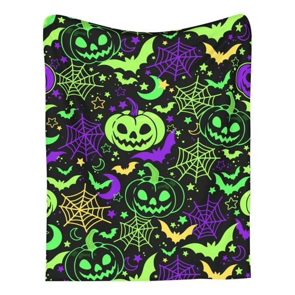 putnchl Halloween Green Purple Blanket Halloween Throw Blanket Flannel Lightweight Soft Plush Fuzzy Blankets For Bed Sofa Couch Livingroom Chair