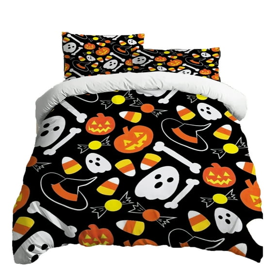 putnchl Halloween Three-piece Bedding Set Quilt Cover Pillowcase Brushed Fabric Thickened