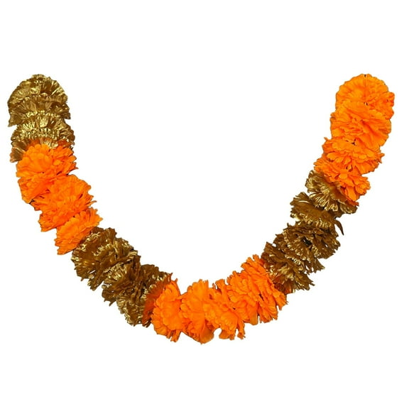 putnchl Marigold Garland For Decoration 5 Pcs Of 5 Feet Long Strands Artificial Marigold Flowers, Indian Décor For Pooja, Wedding Christmas, Events Decorations