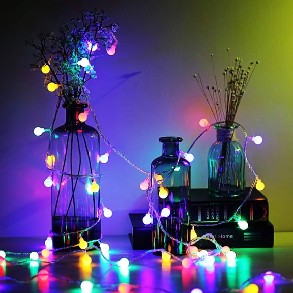 putnchl Multicolour Lights 6M 40Pcs LED Battery Powered Ball String Lights Two Mode Shining Decoration Christmas Wedding Birthday Holiday Party Bedroom