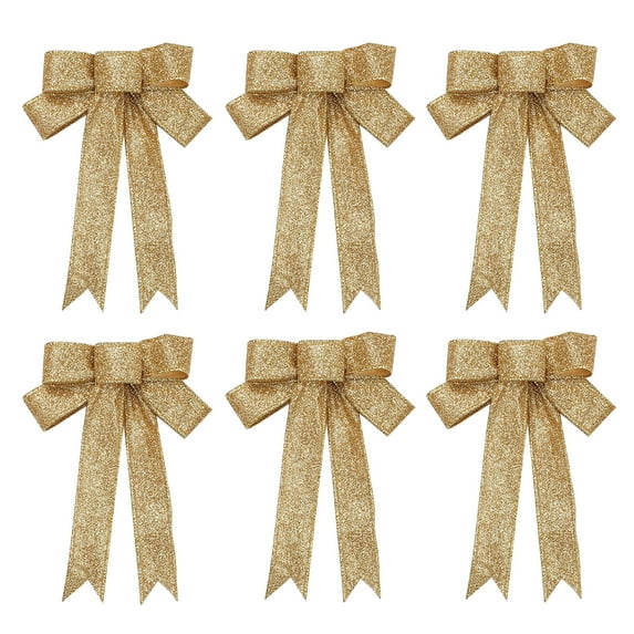 putnchl Ribbon Wreath Bow 10in Wide, 18in Long Tails, Christmas Tree Ribbon, Winter Decoration, Christmas Decor, Front Door Decor 6pc