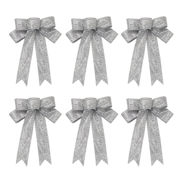 putnchl Ribbon Wreath Bow 10in Wide, 18in Long Tails, Christmas Tree Ribbon, Winter Decoration, Christmas Decor, Front Door Decor 6pc