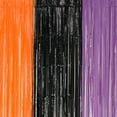 thumbnail image 1 of putnchl Tricolor Black And Orange With Purple Foil Fringe Curtain, 3.28FT X 6.56FT Door Curtains Photo Booth Back-drop For Halloween Party Decorations, 1 of 5