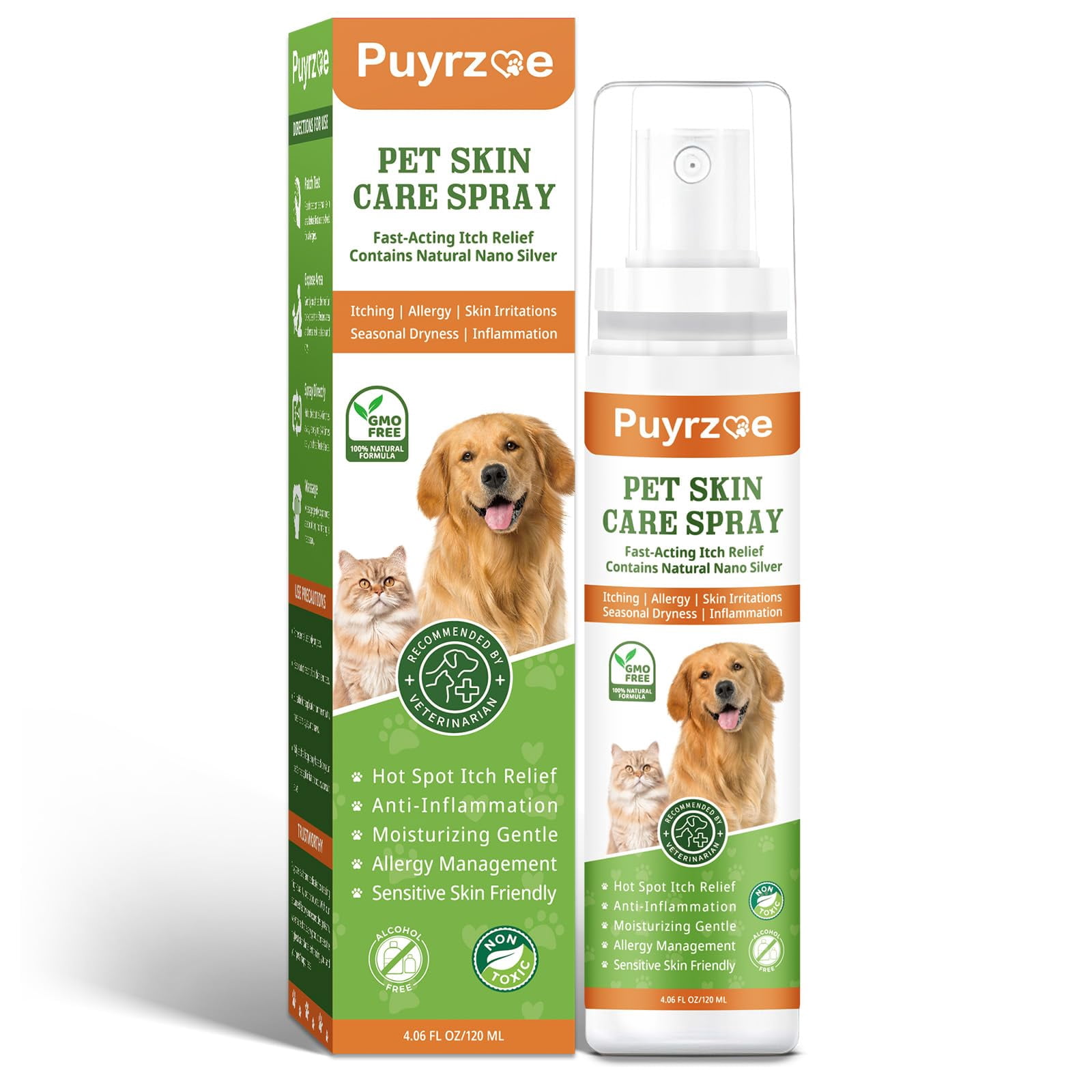 puyrzoe Itch Relief & MMF7 Hot Spot Spray Treatment for Cats - Natural