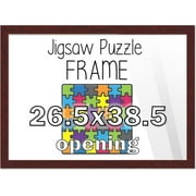 puzzle frame brown wood - includes shatter proof front, foam backing board, and wall hardware